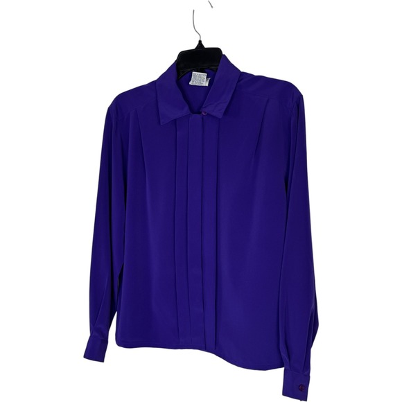 KORET Womens Purple Long Sleeve Button Front Pleated Blouse Top Size 8 8 - Picture 10 of 14